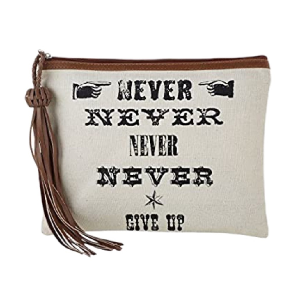 NWT JKC studio Never Give Up Clutch with Tassel
